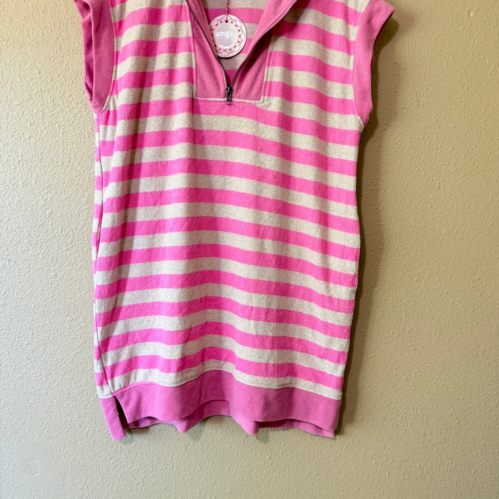 NEW Umgee Pink Terry Cloth Striped Half Zip Dress - Picture 7 of 9